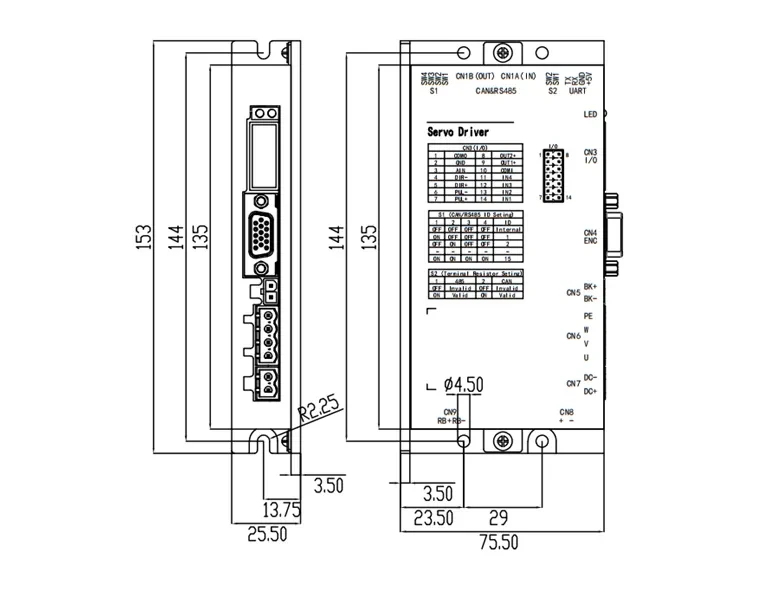 Чертеж размеров механической конструкции SVD4812RC-AA